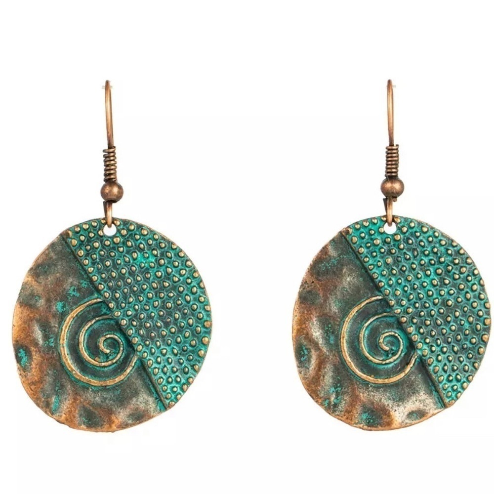 Ethnic Large Round Bronze Dangle Pendant Hanging Earrings